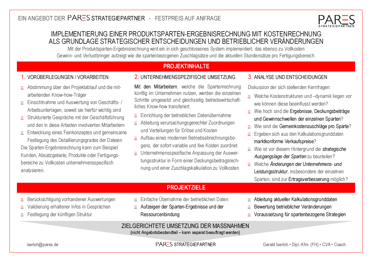 Produktsparten-Ergebnisrechnung mit Kostenrechnung